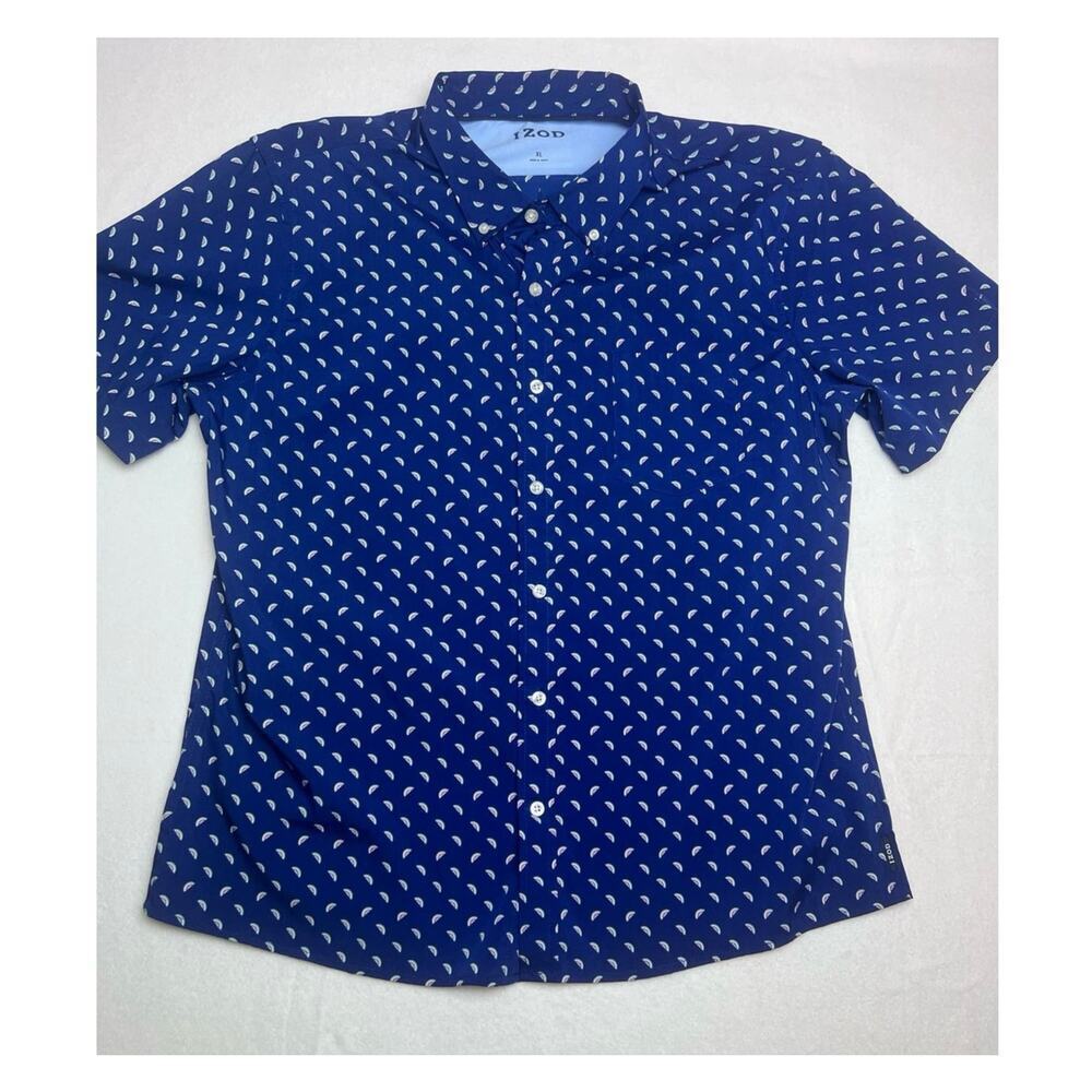 Izod Cool FX Blue Watermelon Print Button Down, Size XL, Short Sleeve